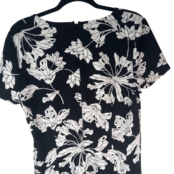 Banana Republic Size 12 Black & White Floral Short Sleeve Dress Elegant - Picture 10 of 14